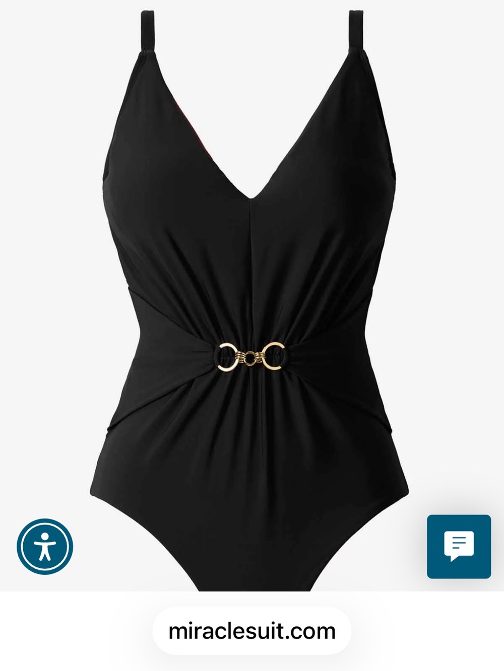Miraclesuit Black One-Piece Swimsuit with Gold Ring Waist Detail
